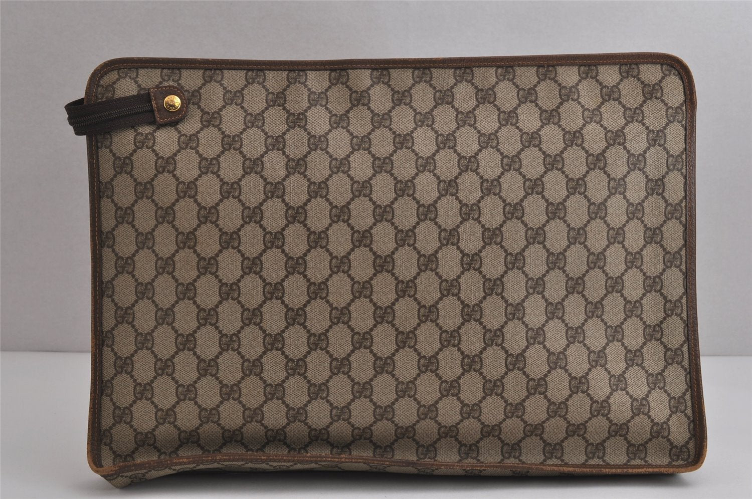 Authentic GUCCI Vintage Clutch Documents PC Case PVC Leather Brown 9337J