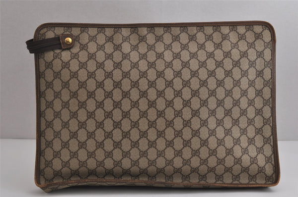 Authentic GUCCI Vintage Clutch Documents PC Case PVC Leather Brown 9337J