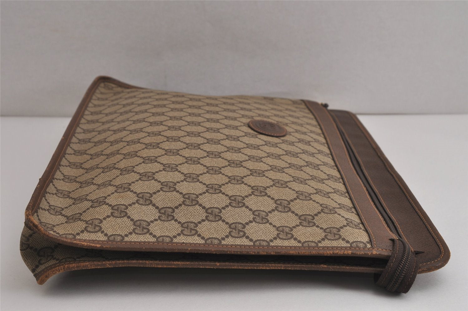 Authentic GUCCI Vintage Clutch Documents PC Case PVC Leather Brown 9337J