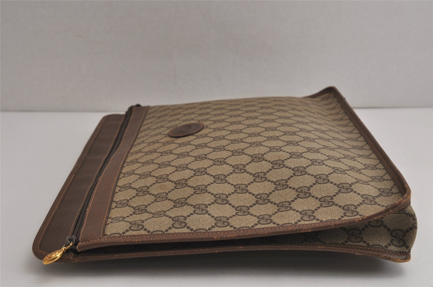 Authentic GUCCI Vintage Clutch Documents PC Case PVC Leather Brown 9337J