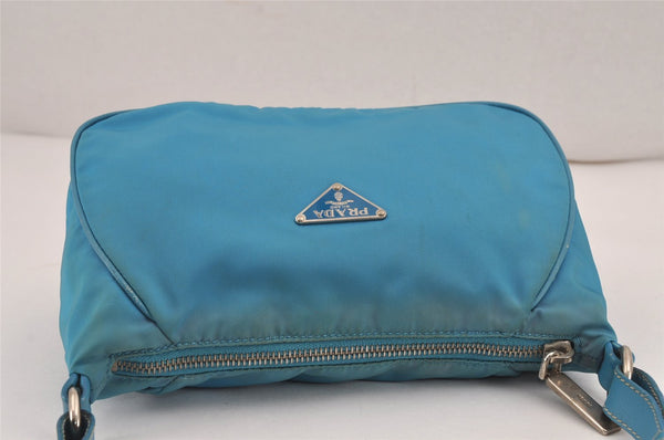 Authentic PRADA Vintage Nylon Tessuto Leather Shoulder Hand Bag Purse Blue 9338J