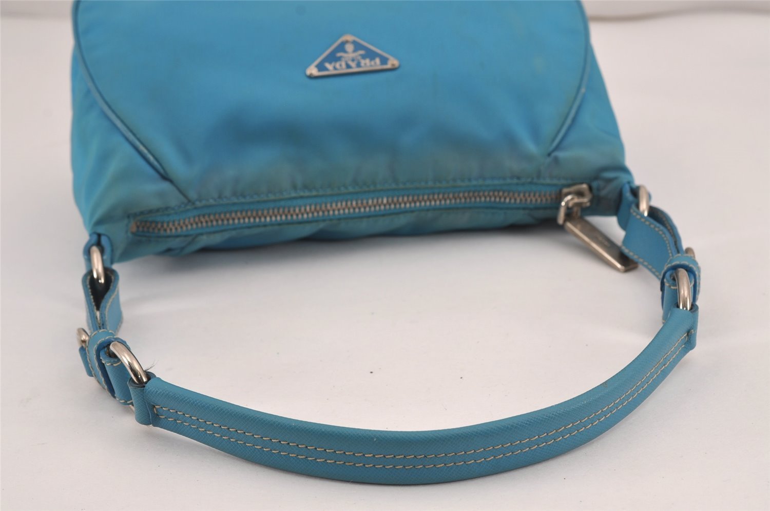 Authentic PRADA Vintage Nylon Tessuto Leather Shoulder Hand Bag Purse Blue 9338J