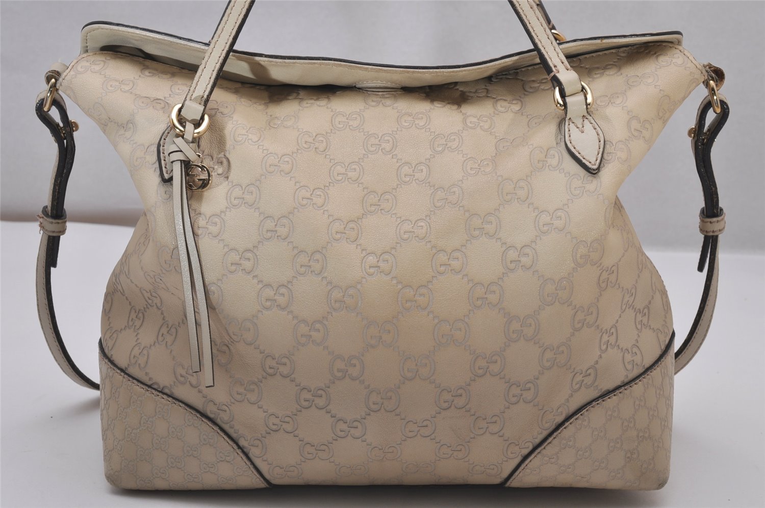 Authentic GUCCI Bree Guccissima 2Way Tote Bag GG Leather 353120 White 9342I