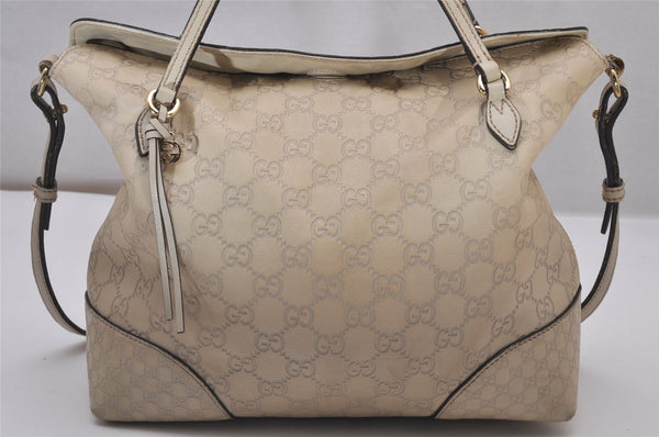Authentic GUCCI Bree Guccissima 2Way Tote Bag GG Leather 353120 White 9342I
