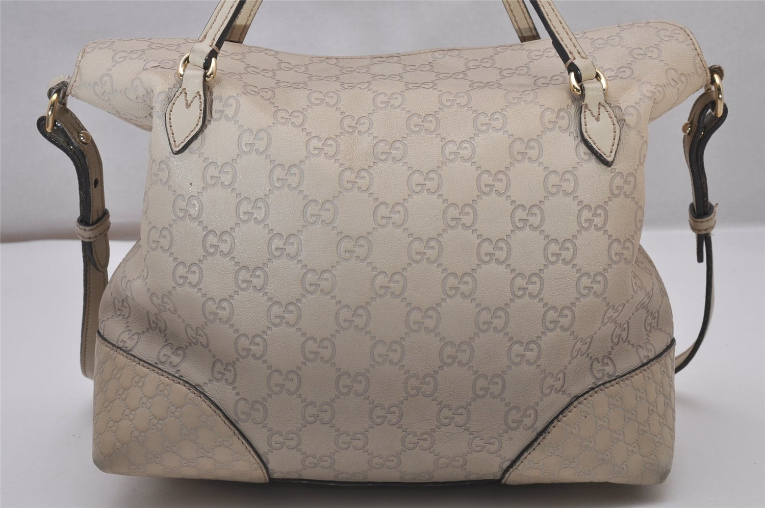 Authentic GUCCI Bree Guccissima 2Way Tote Bag GG Leather 353120 White 9342I