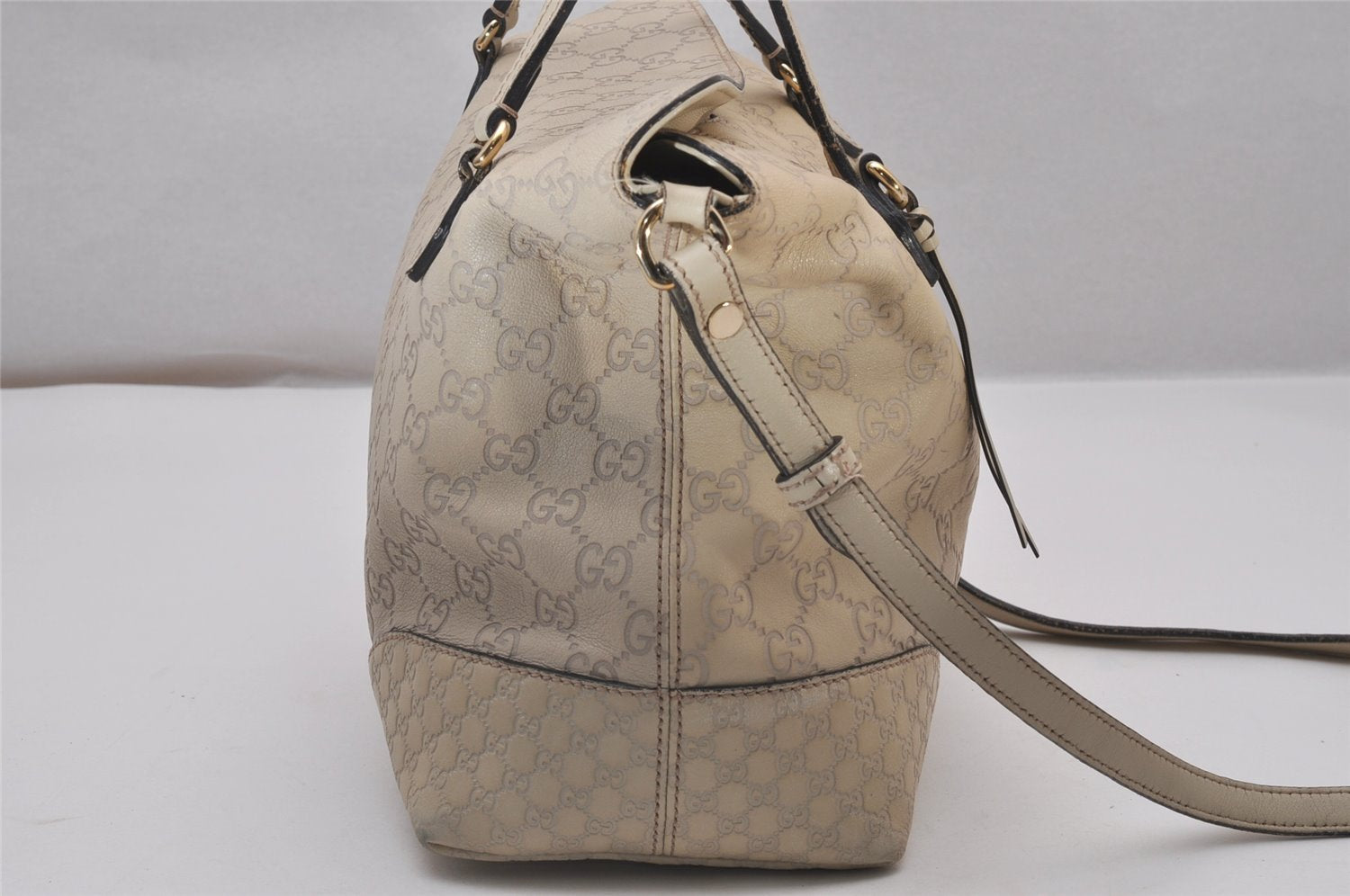 Authentic GUCCI Bree Guccissima 2Way Tote Bag GG Leather 353120 White 9342I