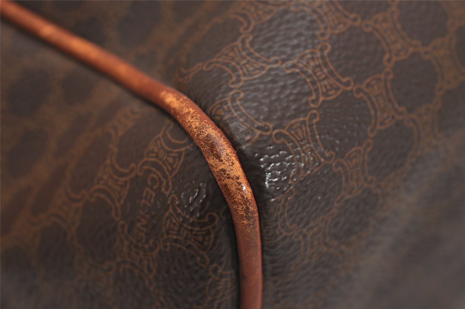 Authentic CELINE Macadam Blason Pattern Hand Boston Bag PVC Leather Brown 9345J