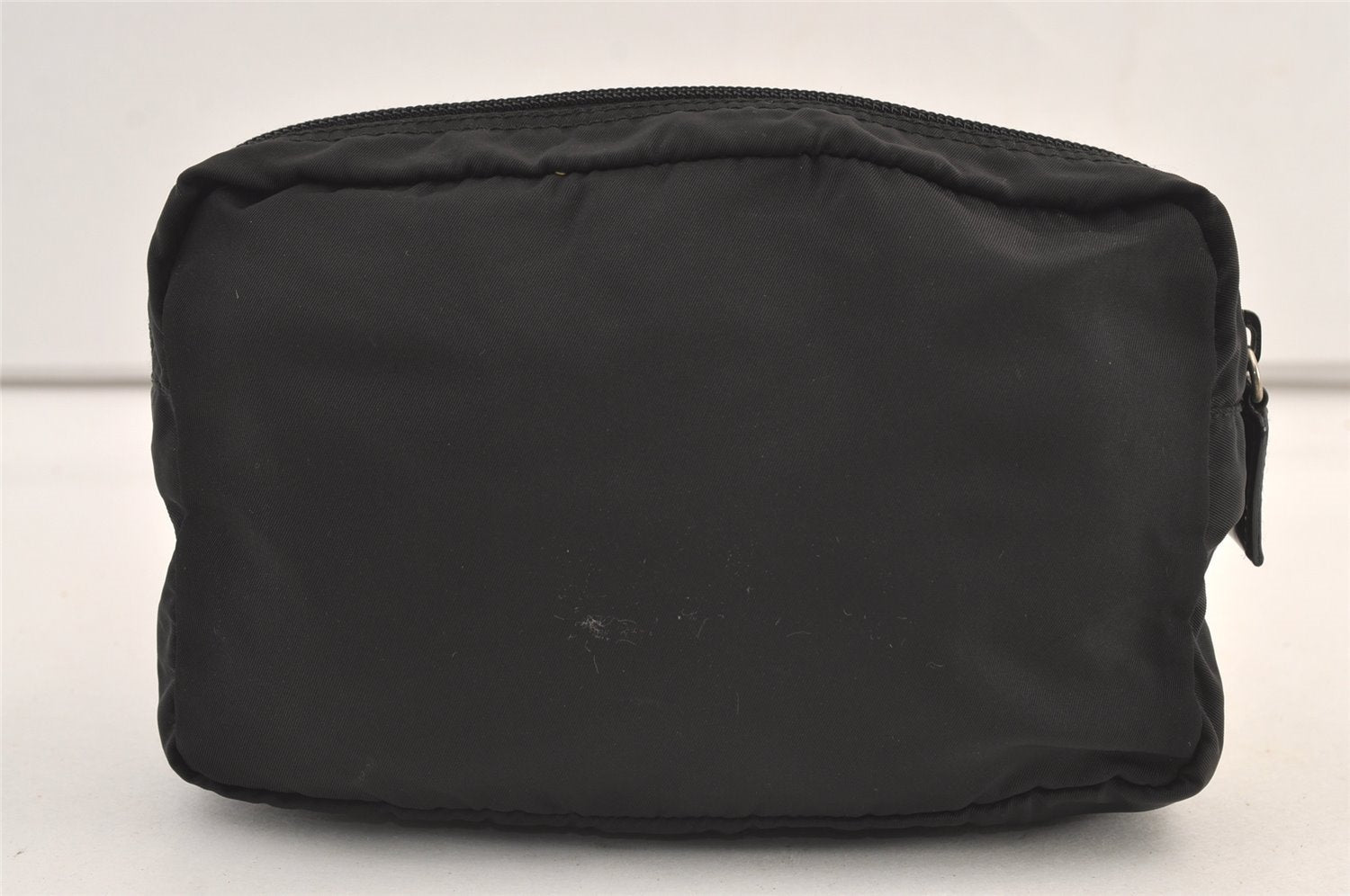 Authentic PRADA Vintage Nylon Tessuto Leather Cosmetic Pouch Purse Black 9352J