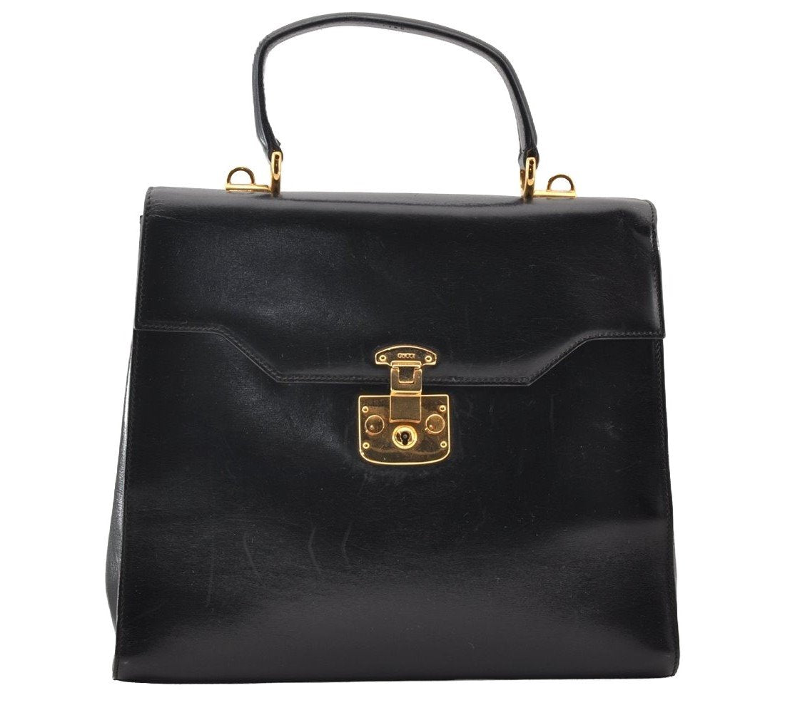 Authentic GUCCI Vintage 2Way Shoulder Hand Bag Purse Leather Black 9353I