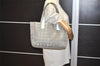 Authentic CHANEL New Travel Line Shoulder Tote Bag Nylon Leather Silver 9354I