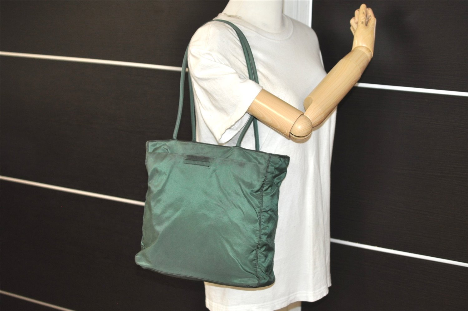 Authentic PRADA Vintage Nylon Tessuto Shoulder Tote Bag Green 9357I