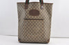 Authentic GUCCI Web Sherry Line Shoulder Tote Bag GG PVC Leather Brown 9360J