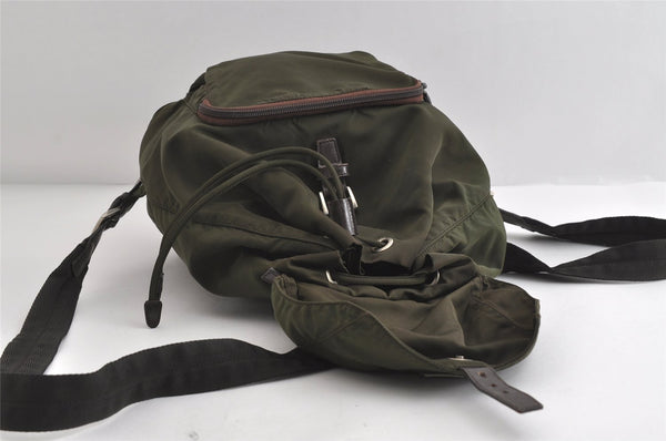 Authentic PRADA Vintage Nylon Tessuto Leather Backpack Khaki Green 9361I