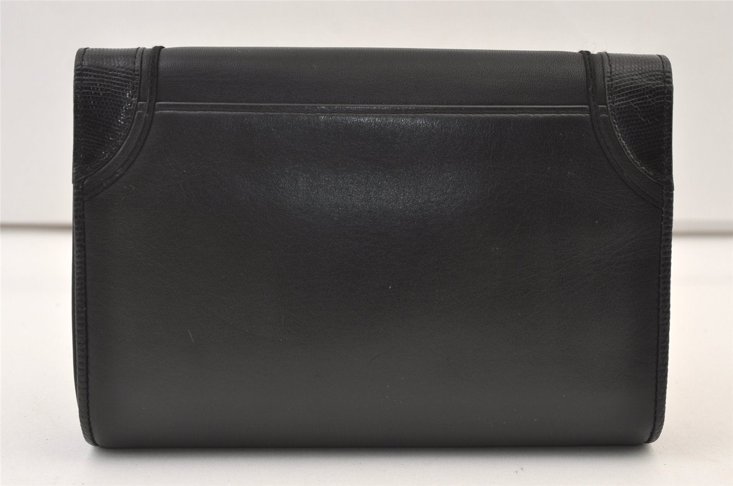 Authentic YVES SAINT LAURENT Clutch Hand Shoulder Bag Purse Leather Black 9361J