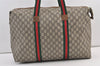Authentic GUCCI Web Sherry Line GG Plus PVC Leather Travel Bag Brown 9367J
