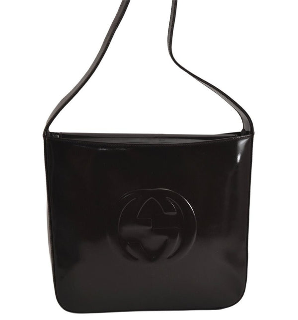 Authentic GUCCI Vintage Shoulder Hand Bag Purse GG Enamel Brown 9373J