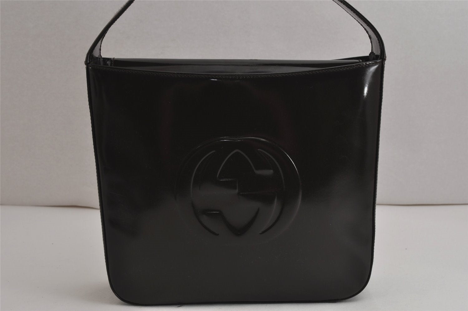 Authentic GUCCI Vintage Shoulder Hand Bag Purse GG Enamel Brown 9373J