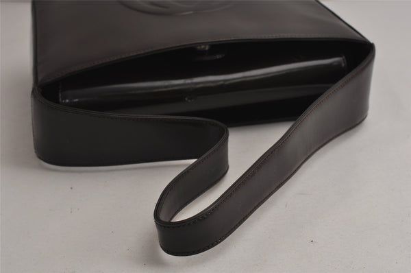 Authentic GUCCI Vintage Shoulder Hand Bag Purse GG Enamel Brown 9373J