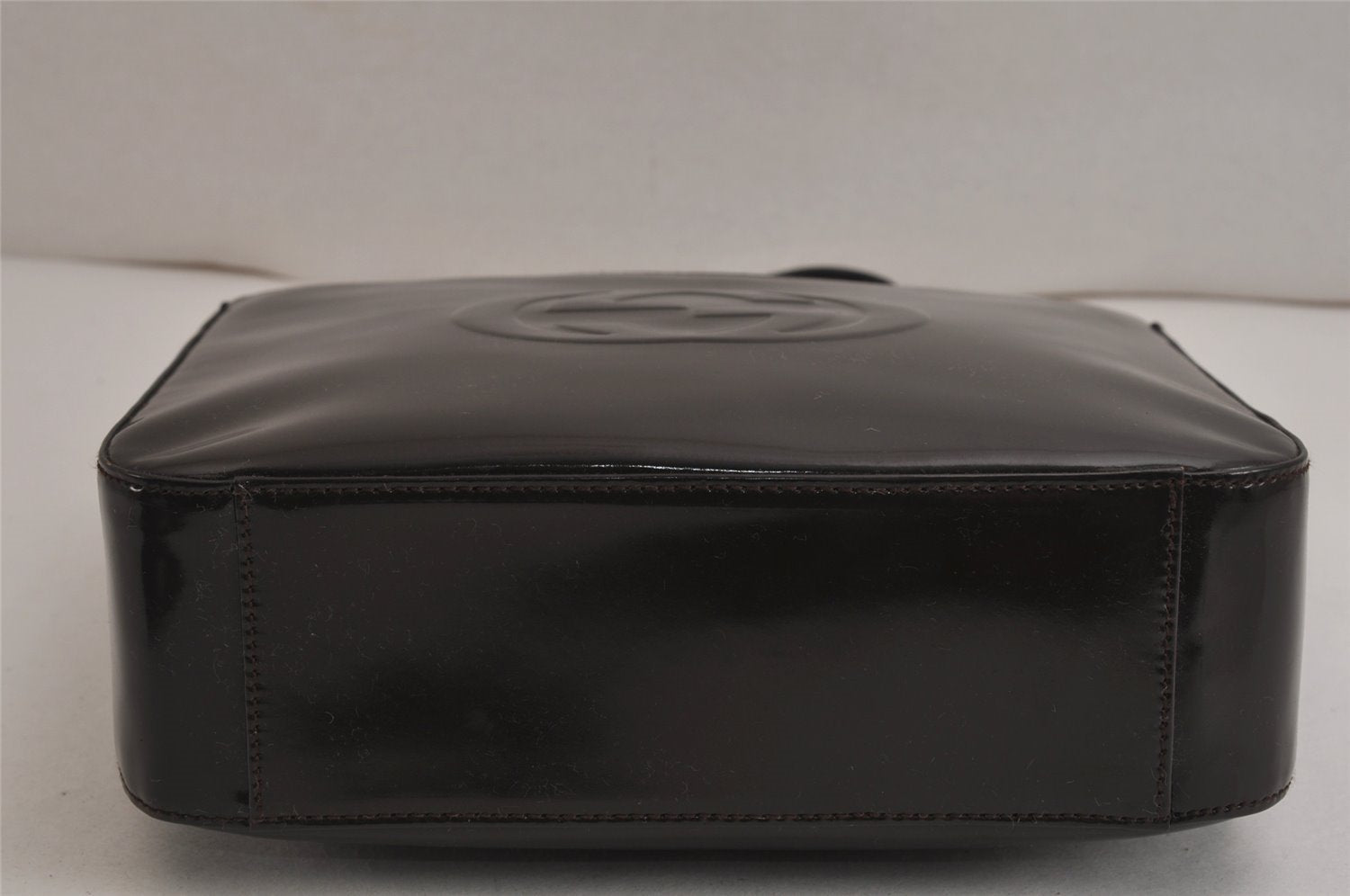 Authentic GUCCI Vintage Shoulder Hand Bag Purse GG Enamel Brown 9373J