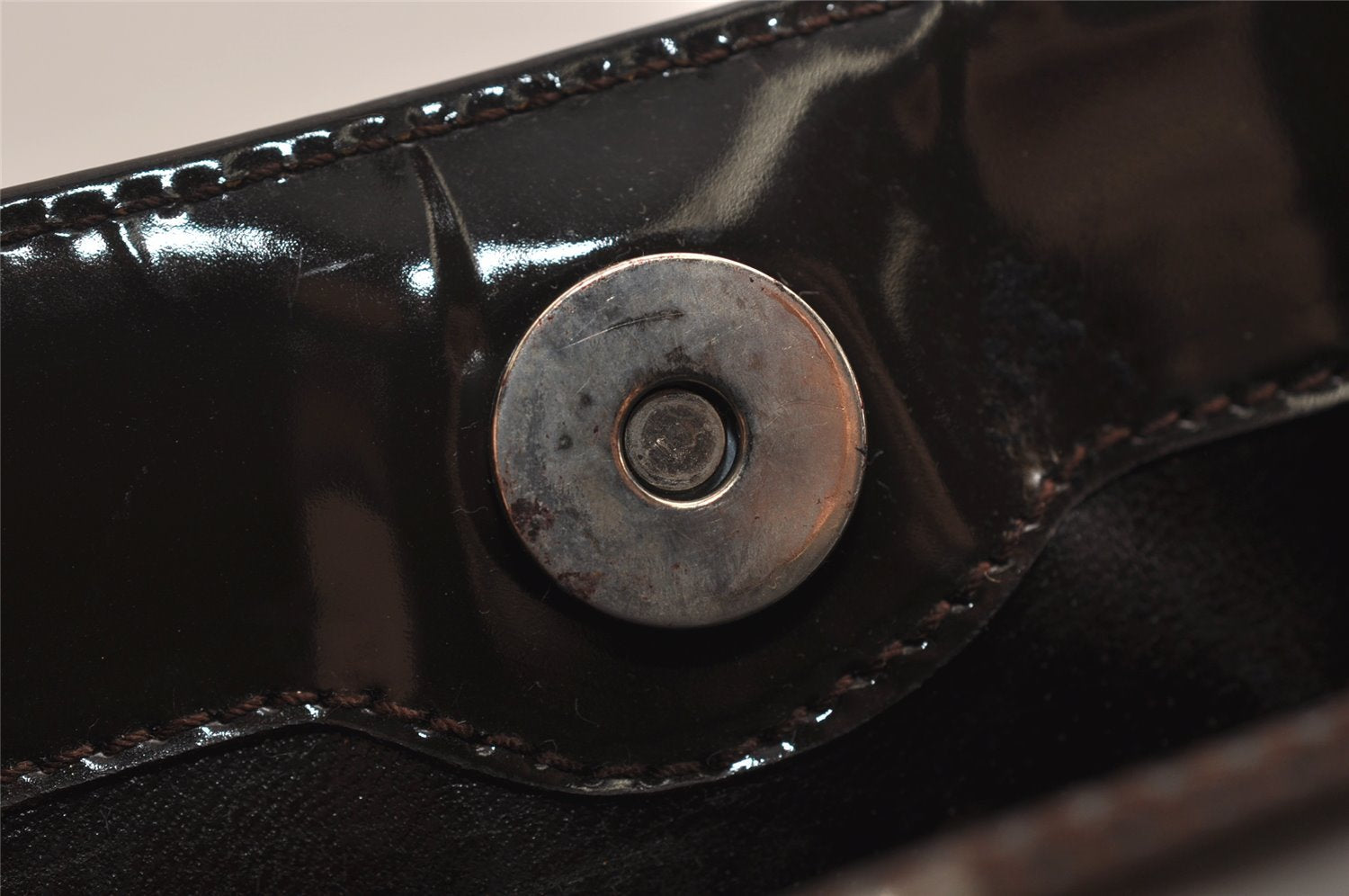 Authentic GUCCI Vintage Shoulder Hand Bag Purse GG Enamel Brown 9373J