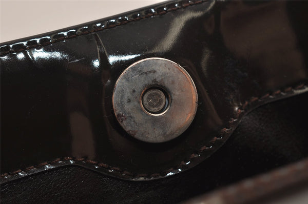 Authentic GUCCI Vintage Shoulder Hand Bag Purse GG Enamel Brown 9373J