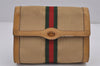 Authentic GUCCI Web Sherry Line Clutch Hand Bag Purse Canvas Leather Beige 9374J