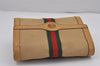 Authentic GUCCI Web Sherry Line Clutch Hand Bag Purse Canvas Leather Beige 9374J