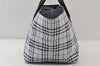 Authentic BURBERRY BLUE LABEL Check Tote Bag Nylon Leather Light Blue 9378I