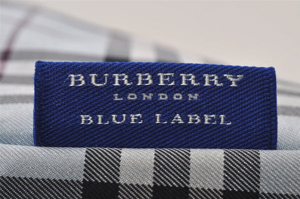 Authentic BURBERRY BLUE LABEL Check Tote Bag Nylon Leather Light Blue 9378I