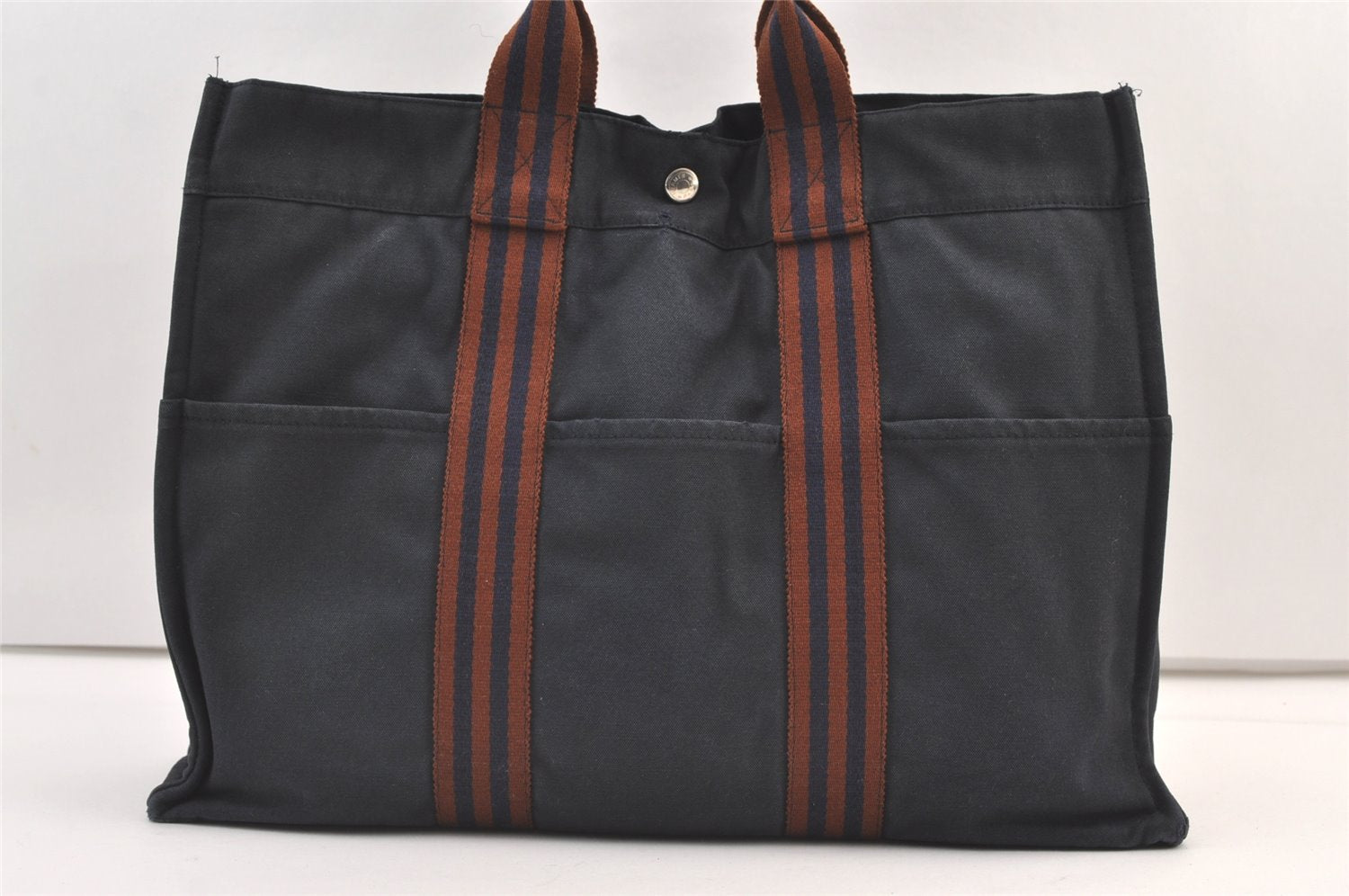 Authentic HERMES Vintage Fourre Tout MM Hand Tote Bag Canvas Navy 9378J