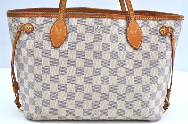 Authentic Louis Vuitton Damier Azur Neverfull PM Tote Bag N51110 LV 9379G