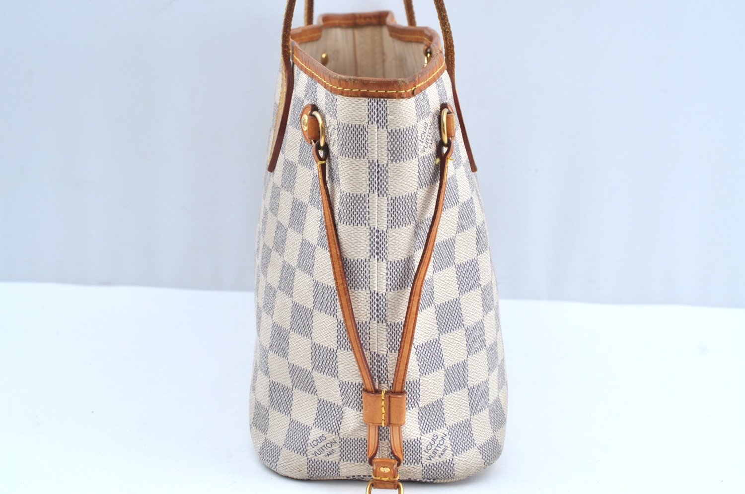 Authentic Louis Vuitton Damier Azur Neverfull PM Tote Bag N51110 LV 9379G