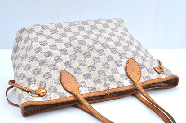 Authentic Louis Vuitton Damier Azur Neverfull PM Tote Bag N51110 LV 9379G