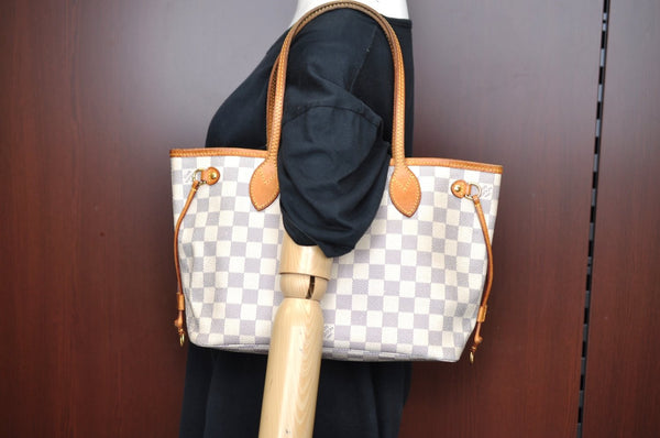 Authentic Louis Vuitton Damier Azur Neverfull PM Tote Bag N51110 LV 9379G