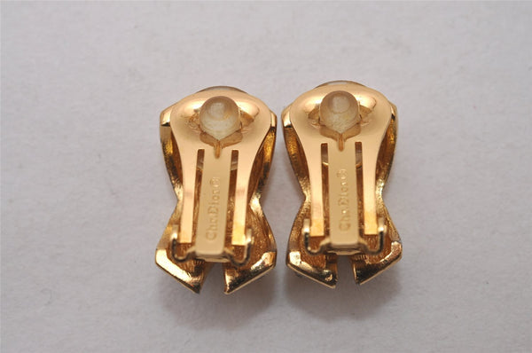 Authentic Christian Dior Clip-On Earrings Rhinestone Gold Plated CD 9382I