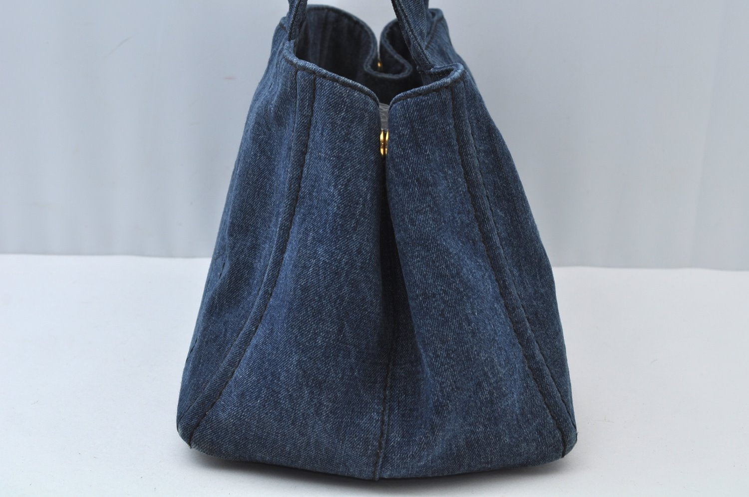 Authentic PRADA Vintage M Denim Tote Hand Bag Blue 9384I