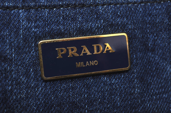 Authentic PRADA Vintage M Denim Tote Hand Bag Blue 9384I