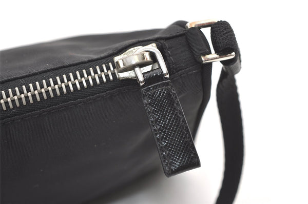Authentic PRADA Nylon Tessuto Saffiano Leather Hand Bag Pouch Purse Black 9384J