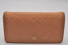 Authentic CHANEL Calf Skin Matelasse Long Wallet Purse CC Logo Beige 9392I