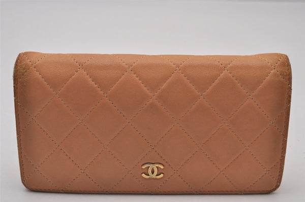 Authentic CHANEL Calf Skin Matelasse Long Wallet Purse CC Logo Beige 9392I