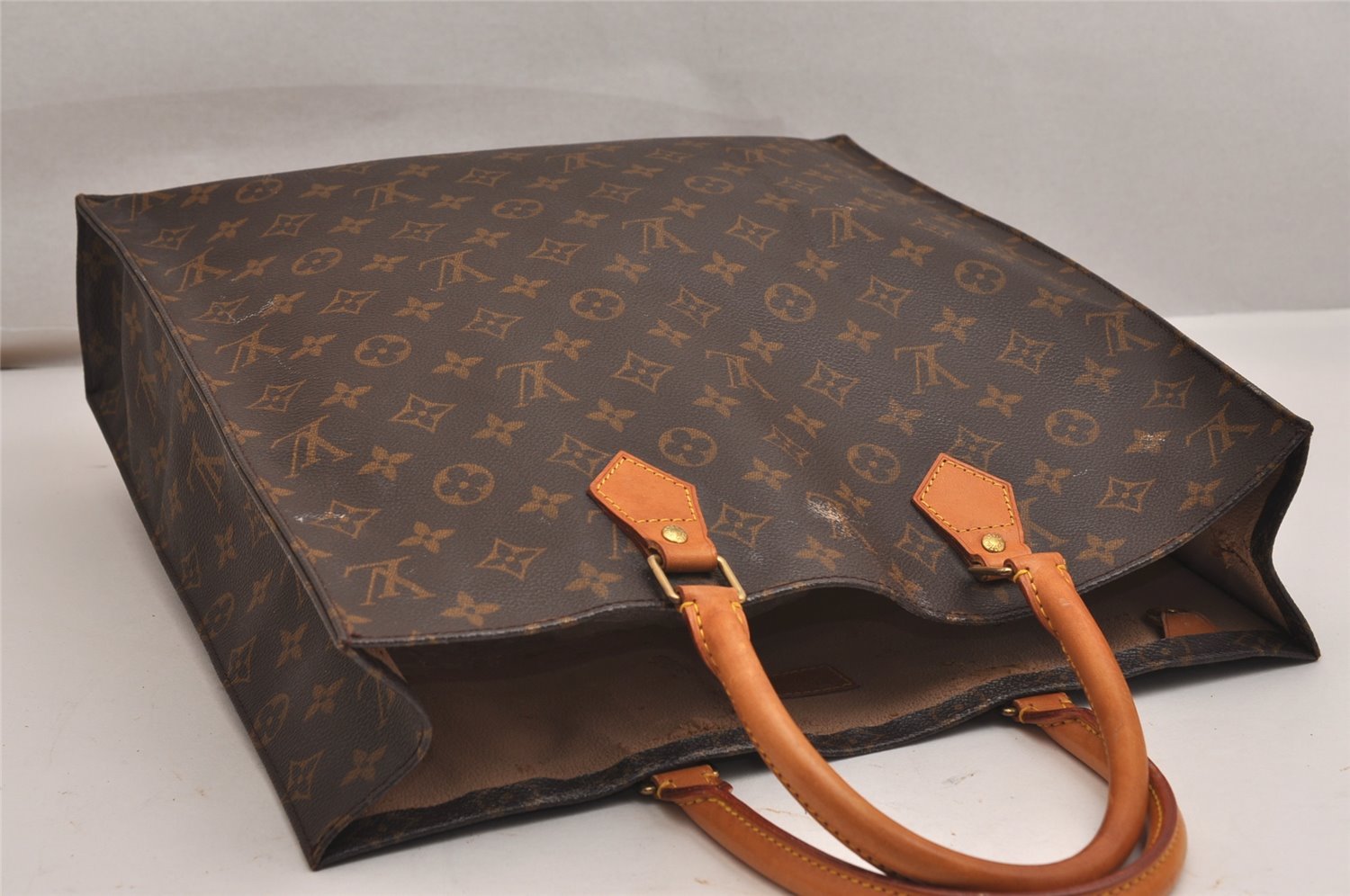 Authentic Louis Vuitton Monogram Sac Plat Hand Tote Bag M51140 LV Junk 9392J