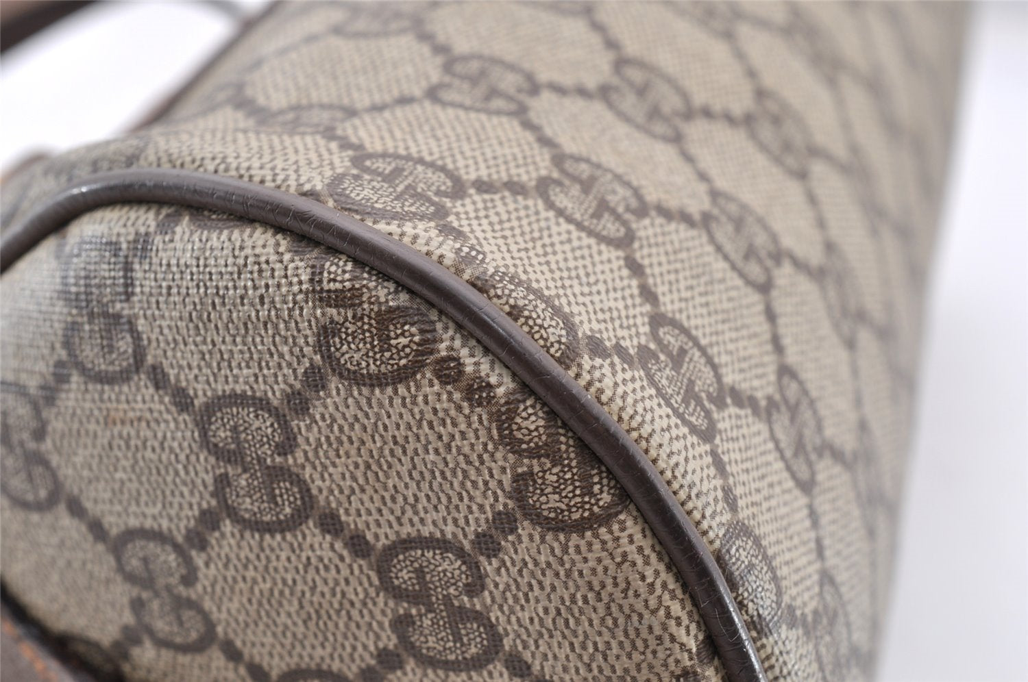 Authentic GUCCI Vintage Hand Boston Bag GG PVC Leather Brown Junk 9393I