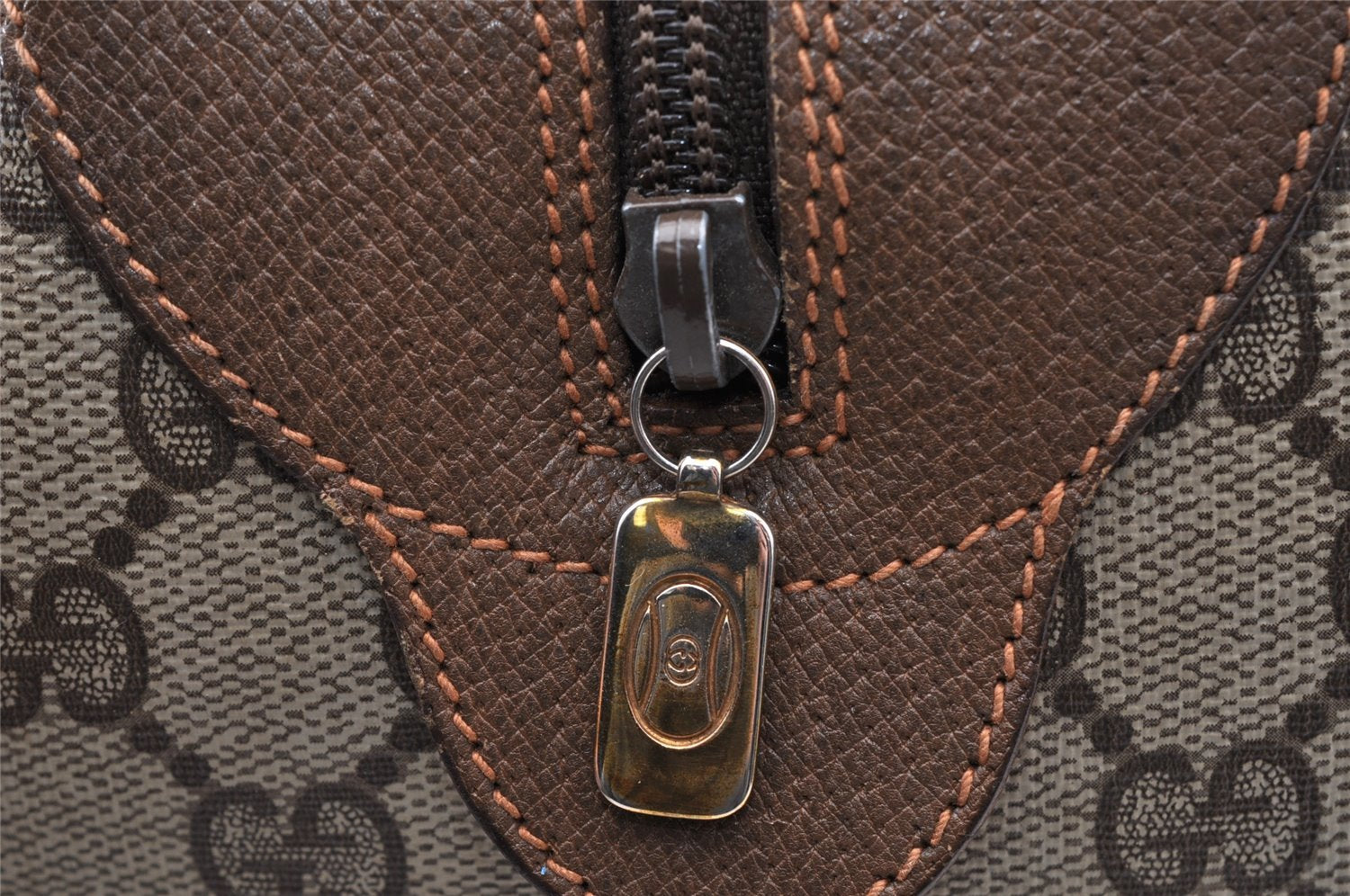 Authentic GUCCI Vintage Hand Boston Bag GG PVC Leather Brown Junk 9393I