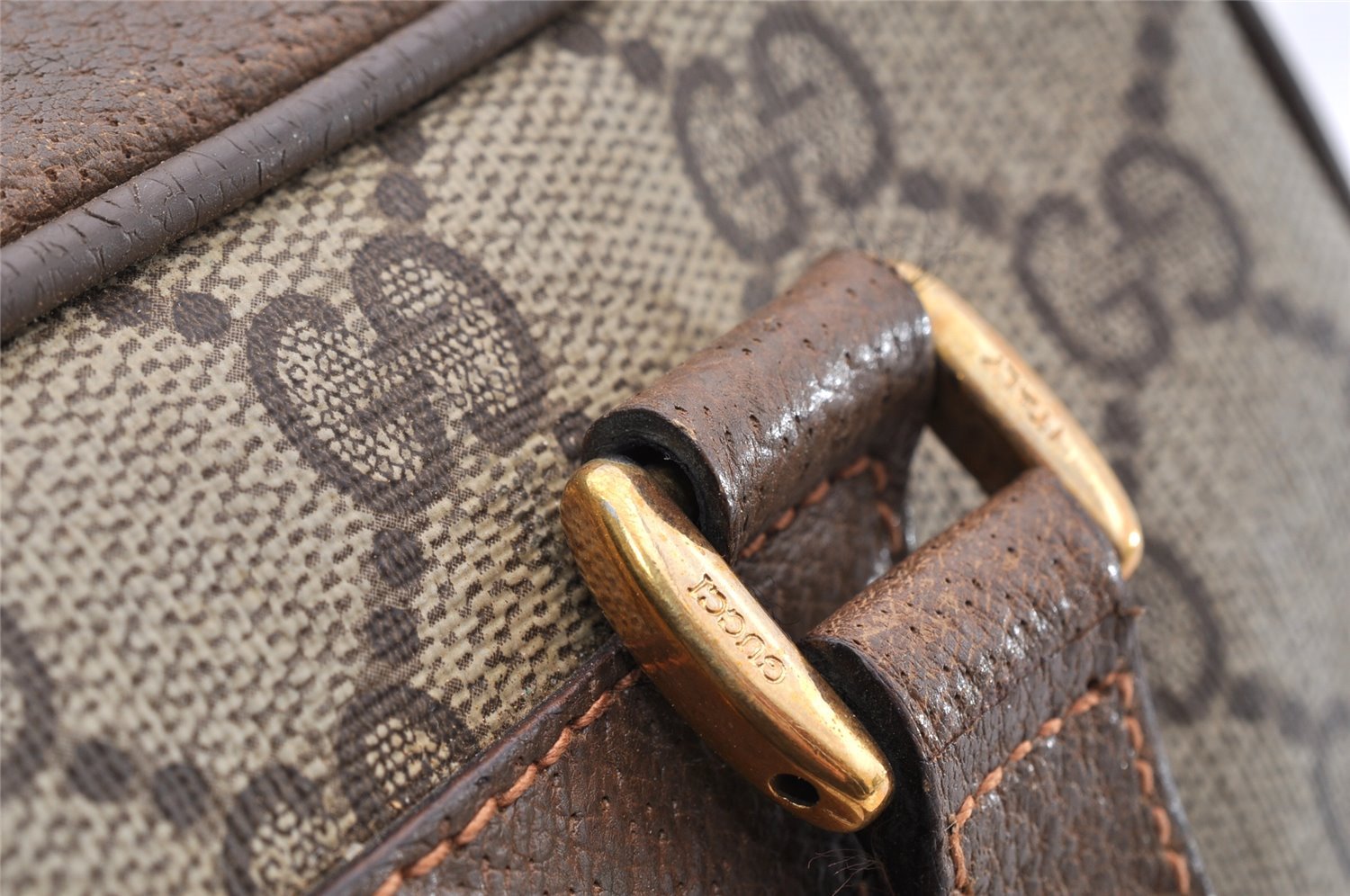 Authentic GUCCI Vintage Hand Boston Bag GG PVC Leather Brown Junk 9393I