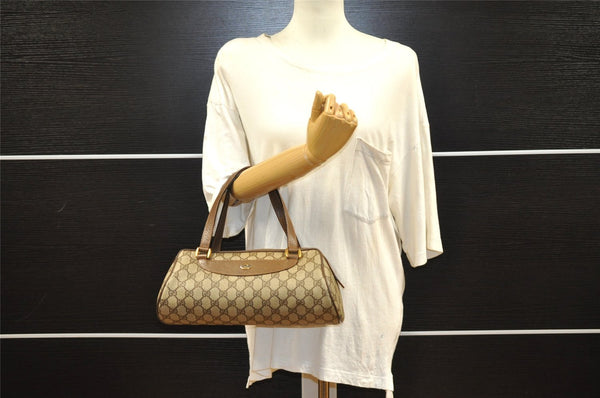 Authentic GUCCI Vintage Hand Boston Bag GG PVC Leather Brown Junk 9393I