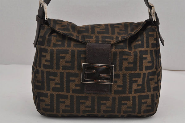 Authentic FENDI Zucca Mamma Baguette Shoulder Bag Canvas Leather Brown 9393J