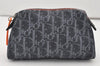 Authentic Christian Dior Trotter Cosmetic Pouch Purse Denim Leather Navy 9395I