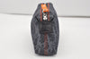 Authentic Christian Dior Trotter Cosmetic Pouch Purse Denim Leather Navy 9395I