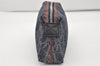 Authentic Christian Dior Trotter Cosmetic Pouch Purse Denim Leather Navy 9395I