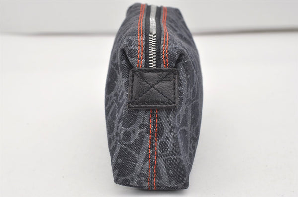 Authentic Christian Dior Trotter Cosmetic Pouch Purse Denim Leather Navy 9395I